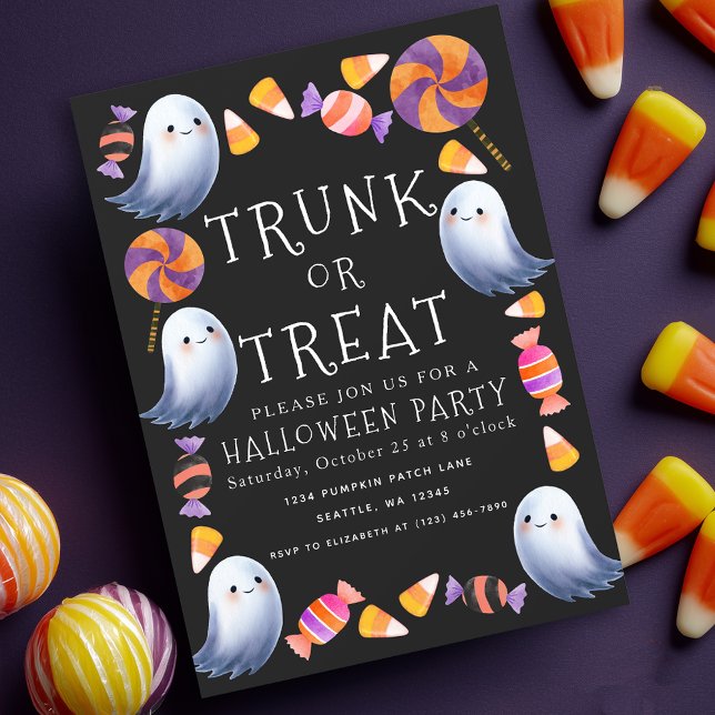 Trunk or Treat Cute Ghosts Candy Halloween Party  Invitation (Creator Uploaded)
