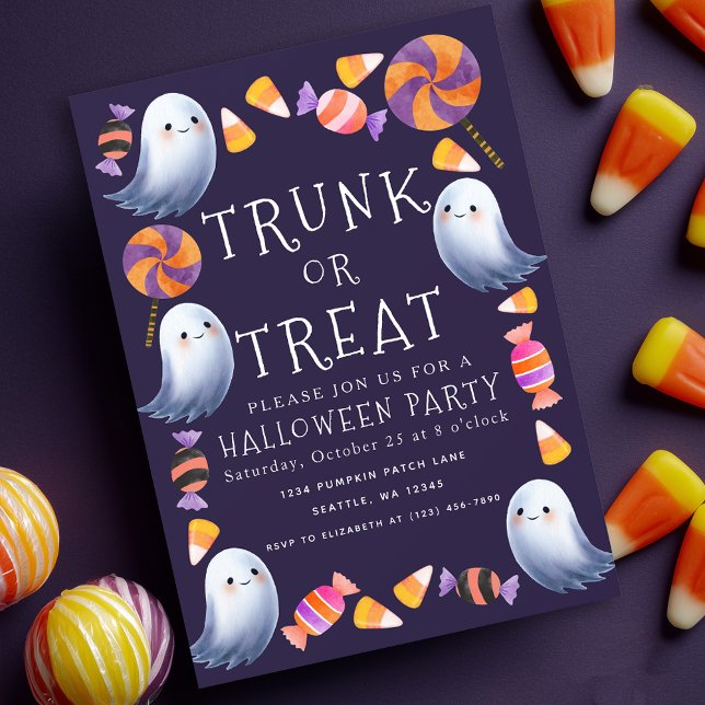 Trunk or Treat Cute Ghosts Candy Halloween Party  Invitation (Creator Uploaded)