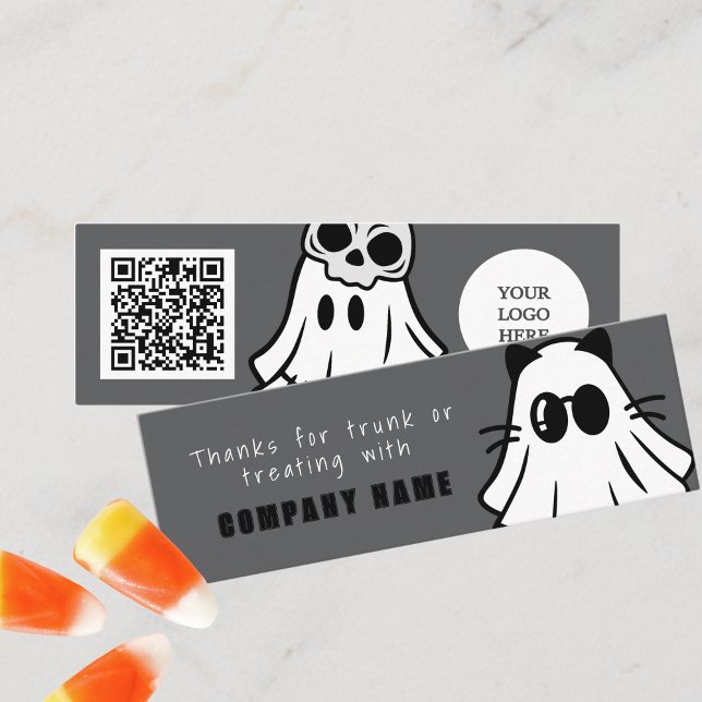 Trunk or Treat Halloween Cool Ghost Thank You Mini Business Card (Cool Ghosts Trunk or Treat Halloween Coupon Business Cards Pack of 100 in Gray Black and White)