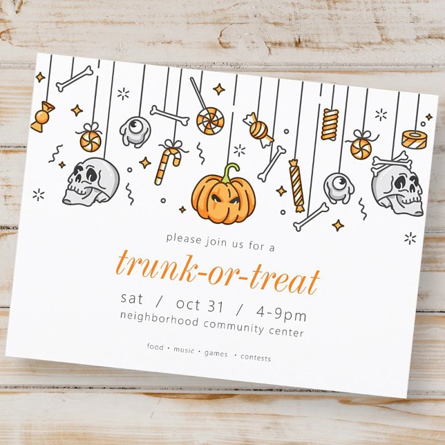 Trunk or Treat Modern Chic Halloween Party Invitation Postcard (Creator Uploaded)