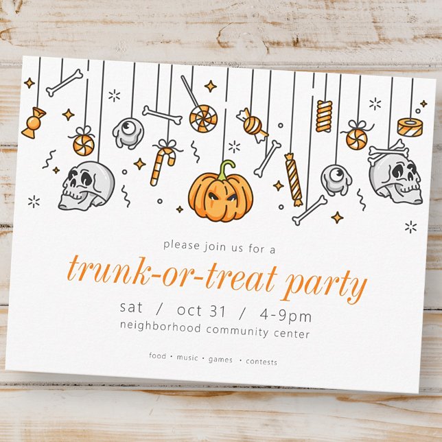 Trunk or Treat Party Modern Halloween Invitation Postcard (Creator Uploaded)