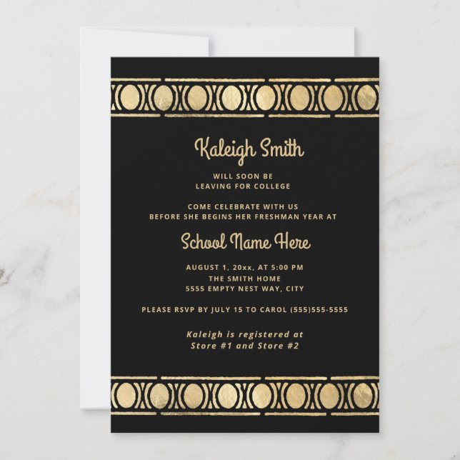 Trunk Party Black Gold Graduation Invitation (Front)