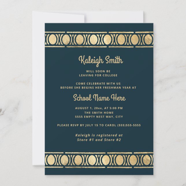 Trunk Party Navy Blue Gold Graduation Invitation (Front)