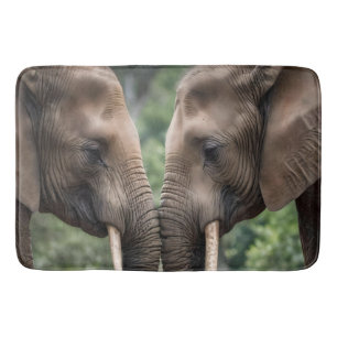 "Trunk to Trunk: A Gentle Elephant Embrace"  Bath Mat