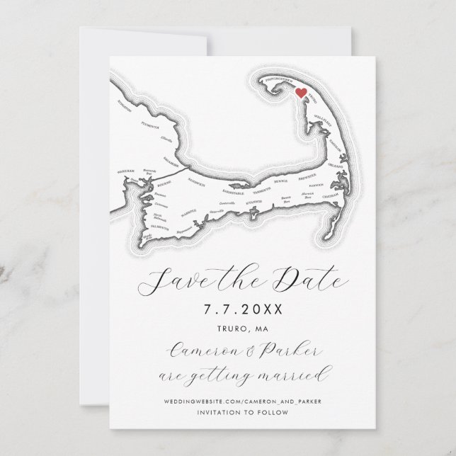 Truro MA Cape Cod Map Black and White Wedding Save The Date (Front)