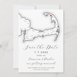 Truro MA Cape Cod Map Black and White Wedding Save The Date