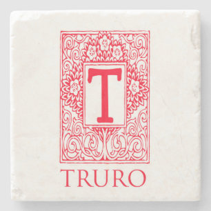 Truro Red Monogram Stone Coaster