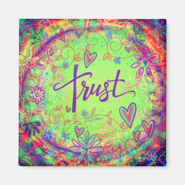 Trust Floral Pretty Hearts Colourful Inspirivity Magnet (Front)