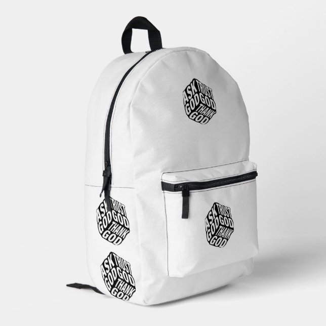 Trust God, Ask God, Thank God. Printed Backpack (Back Corner Left)