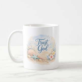 "Trust God" Coastal Beach Watercolor Christian Coffee Mug