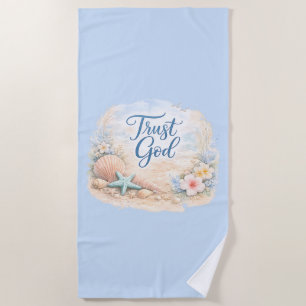 "Trust God" Coastal Beach Watercolor Christian Towel