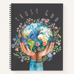 Trust God Floral Earth Notebook Christian Faith