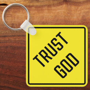 Trust God Metal Square Keychain