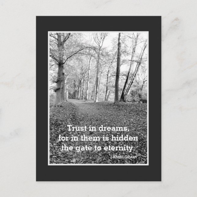 Trust in dreams, inspirational quote black/white postcard (Front)
