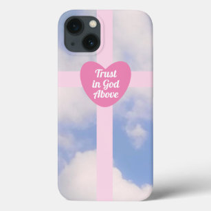 Trust in God Cross in Blue Sky Inspirational Pink iPhone 13 Case