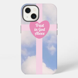 Trust in God Cross in Blue Sky Inspirational Pink iPhone 13 Case