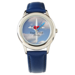 Trust in God Cross in Sky With Personalised Name Watch