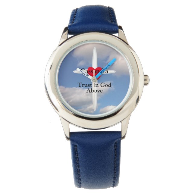 Trust in God Cross in Sky With  Personalised Name Watch (Front)