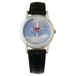 Trust in God Cross in Sky With Personalised Name Watch