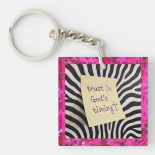 Trust in God's Timing pink glitter zebra y2k Key Ring