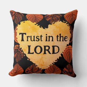 Trust In The Lord Fish Leaves Black Burnt Orange Cushion