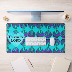 Trust In The Lord Fish Leaves Purple Teal Grey Desk Mat
