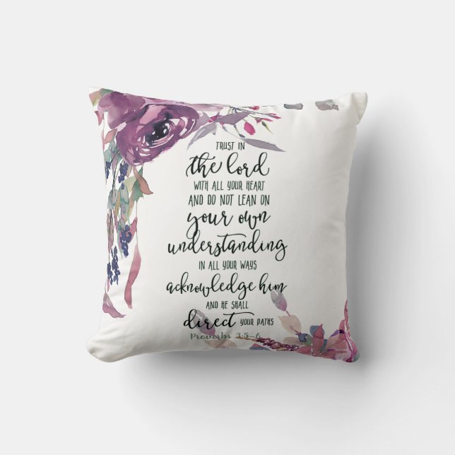 Trust in the Lord floral Throw Pillow (Front)
