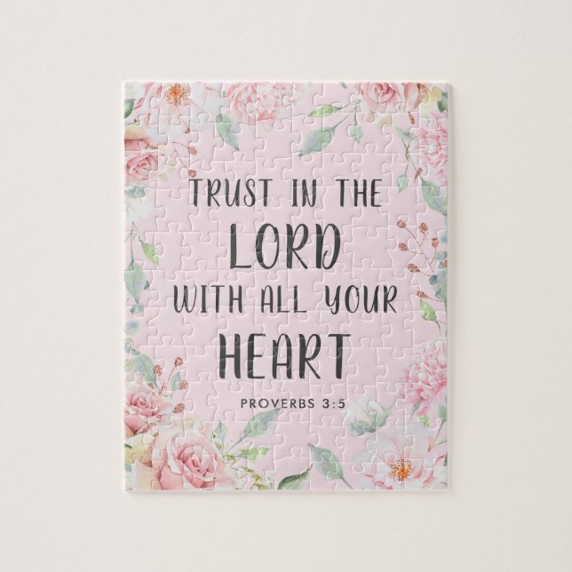 Trust in the Lord Pink Floral Scripture Jigsaw Puzzle (Vertical)