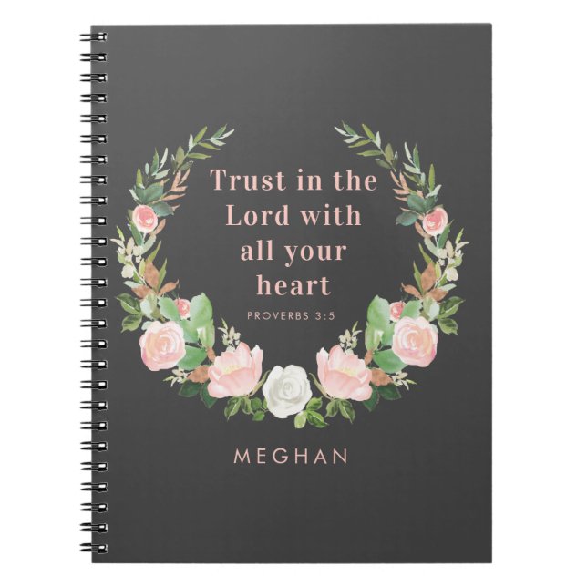Trust in the Lord Pink Floral Wreath Scripture Notebook (Front)