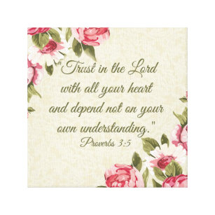 "Trust in the Lord" Proverbs with Pink Roses Canvas Print