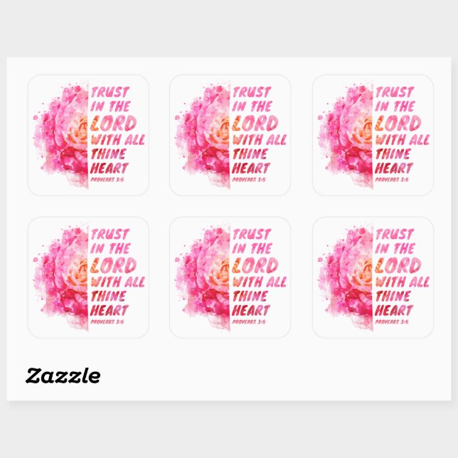 Trust in the Lord with All Thine Heart Faith Verse Square Sticker (Sheet)