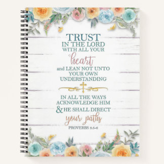 Trust in the Lord with Flowers on Wood Notebook