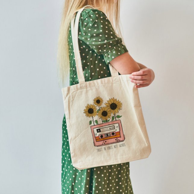 Trust in Vibe Boho Sunflower and Cattsette  Tote Bag (Creator Uploaded)