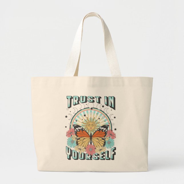 Trust in Yourself | Celestial Sun and Butterfly Large Tote Bag (Front)