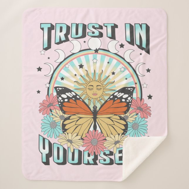 Trust in Yourself | Celestial Sun and Butterfly Sherpa Blanket (Front)