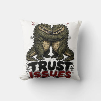 Trust Issues Grumpy Crocodile Illustration Cushion