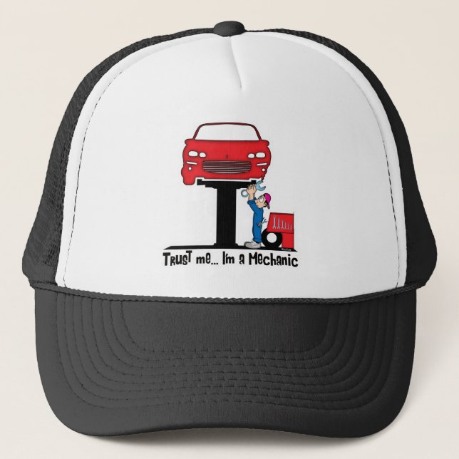 Trust Me I'm a Mechanic Funny Auto Mechanic Trucker Hat (Front)