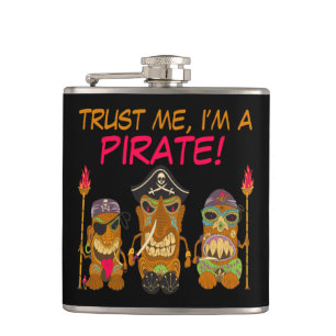 Trust Me, I'm a Pirate, Funny Tiki Pirates, Black Hip Flask