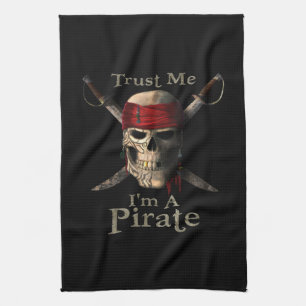 Trust Me I'm A Pirate Skull and Swords Funny Tea Towel