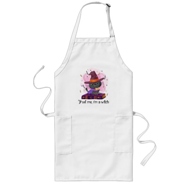 Trust Me I'm A Witch – Witch Cat on Magic Book Long Apron (Front)