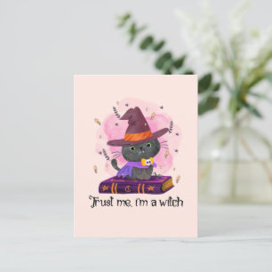 Trust Me I'm A Witch – Witch Cat on Magic Book Postcard