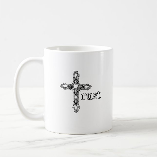 Trust Ornate Cross Christian Mug (Left)