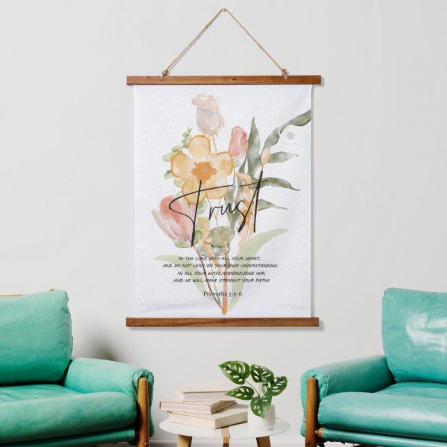 Trust-Proverbs 3:5-6 Orange floral  Hanging Tapestry (Living Room)