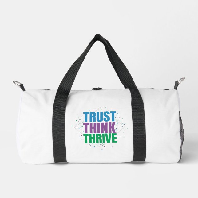 Trust Think Thrive – Motivational Quote Design Duffle Bag (Front)