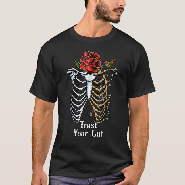 Trust Your Gut Human Skull Rib Red Rose Aesthetic  T-Shirt (Front)