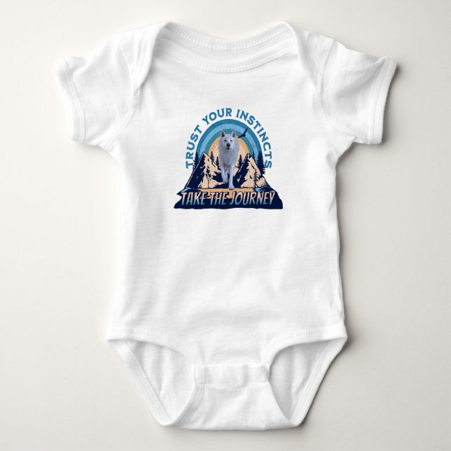 Trust Your Instincts Arctic Wolf Adventure Art Baby Bodysuit (Front)