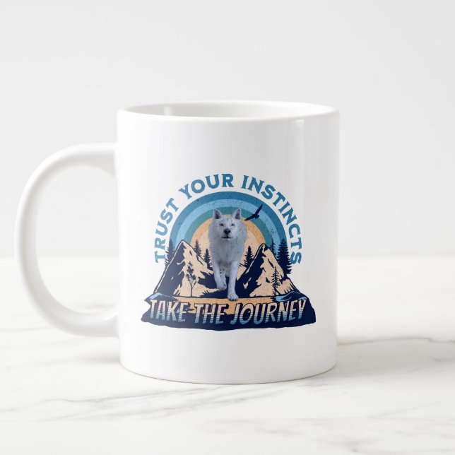 Trust Your Instincts Arctic Wolf Adventure Art Large Coffee Mug (Left)