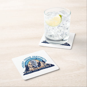 Trust Your Instincts Arctic Wolf Adventure Art Square Paper Coaster