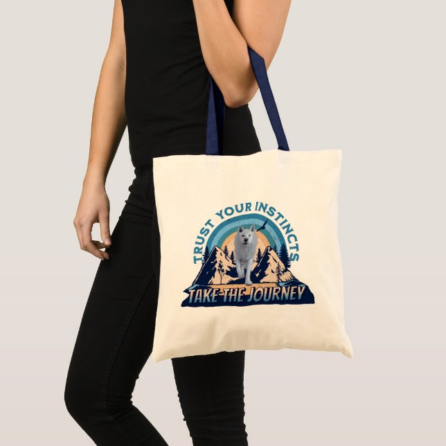 Trust Your Instincts Arctic Wolf Adventure Art Tote Bag (Front (Product))