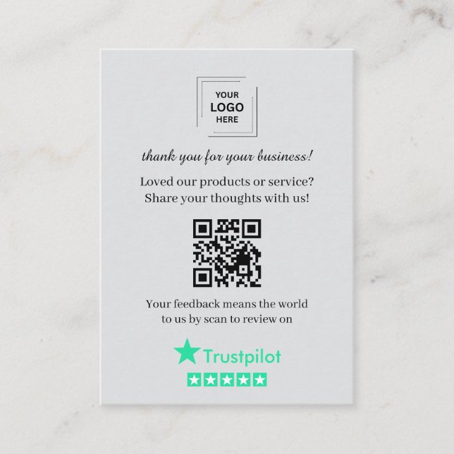 Trustpilot QR Review Customer Feedback Insert Card (Front)